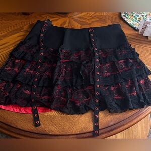 Hot Topic Black and Red Ruffled Mini Skirt